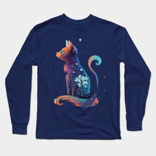 Artistic Watercolor Cat and Tree T-Shirt: A Captivating Blend of Nature and Feline Grace Long Sleeve T-Shirt